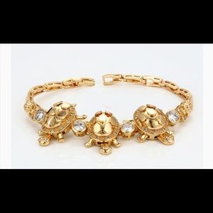 Gold 3 Turtle Locket Bracelet w/CZs Moving Head Legs Arms